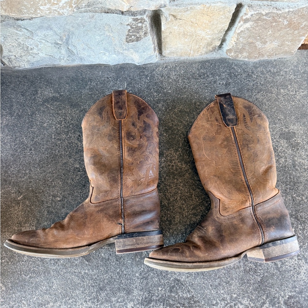 Old West Brown Leather Kids Cowboy Boots